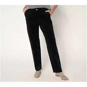 Joan Rivers Regular Stretch Corduroy Straight Leg Pants Black, Petite 8